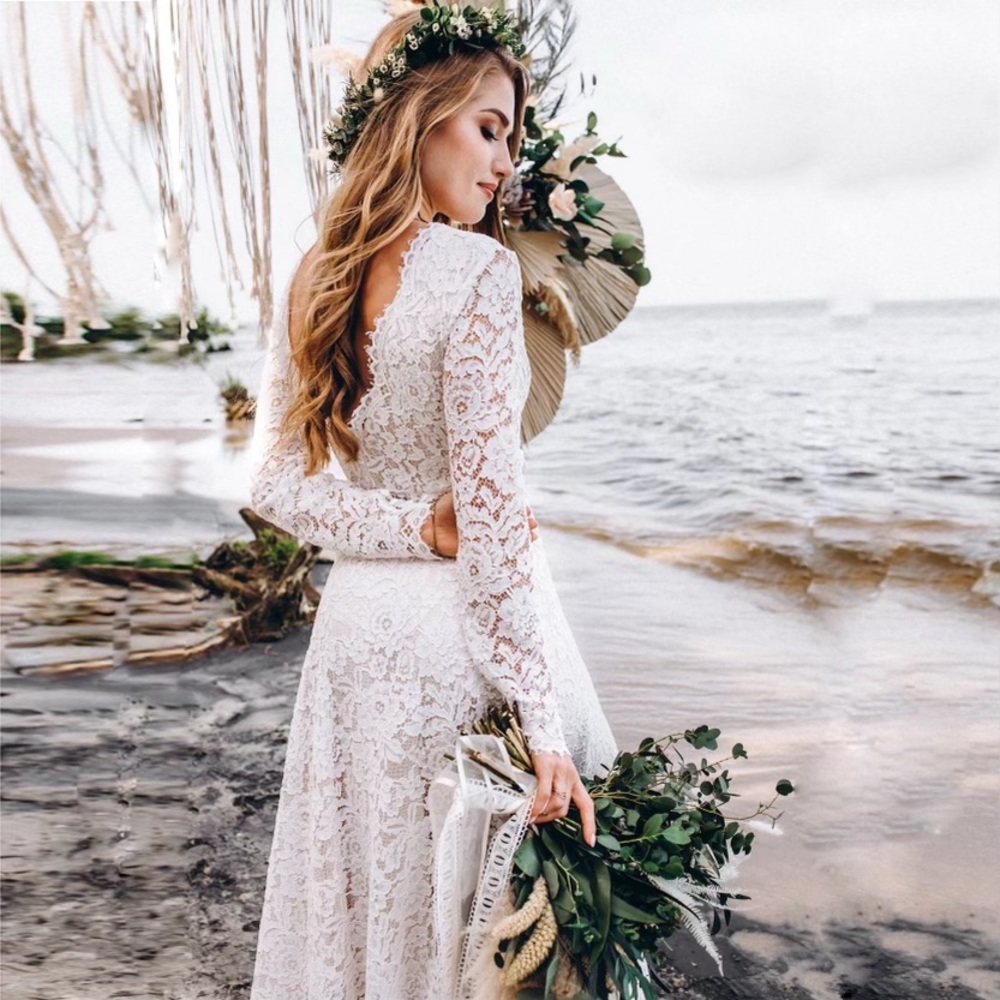 Ellie Elegance White Eyelash Lace Gown, Lace Long Sleeve Special Occasion Maxi - Picture 3 of 7